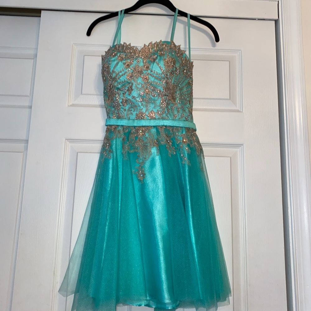 Short Prom Dress Blue/Green with gold size 0